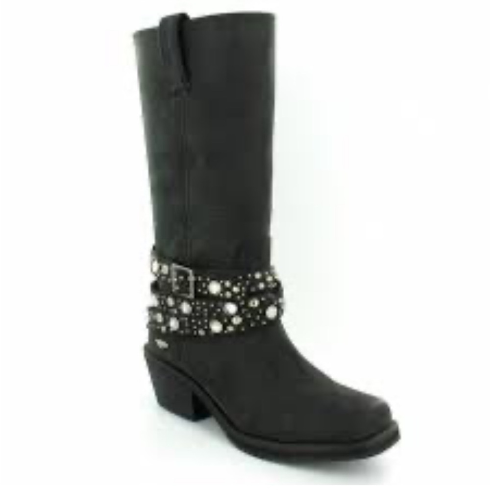Black Leather festival boho moto coachella Boots Silver Studded Rhinestone  6
